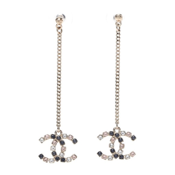 Brand New Chanel CC Drop Logo Earrings Crystals GHW - Picture 1 of 6
